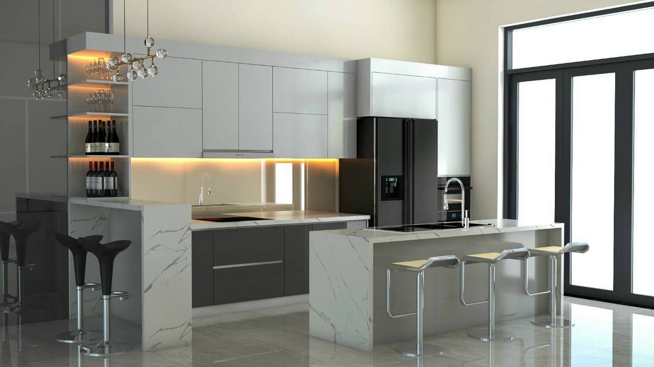 Tủ bếp acrylic hình chữ I - mã TBA02